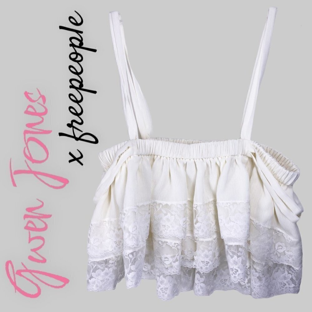GWEN JONES x FREE PEOPLE Kari Cami Ivory Lace Crop Top Bride Romantic Size Small - Picture 2 of 11